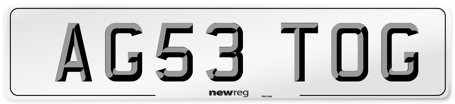 AG53 TOG Number Plate from New Reg